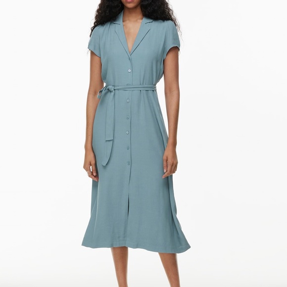 Wilfred Dresses & Skirts - Wilfred Aritzia Shirt Dress Midi Blue Sage Belted Size XL Lined Pockets